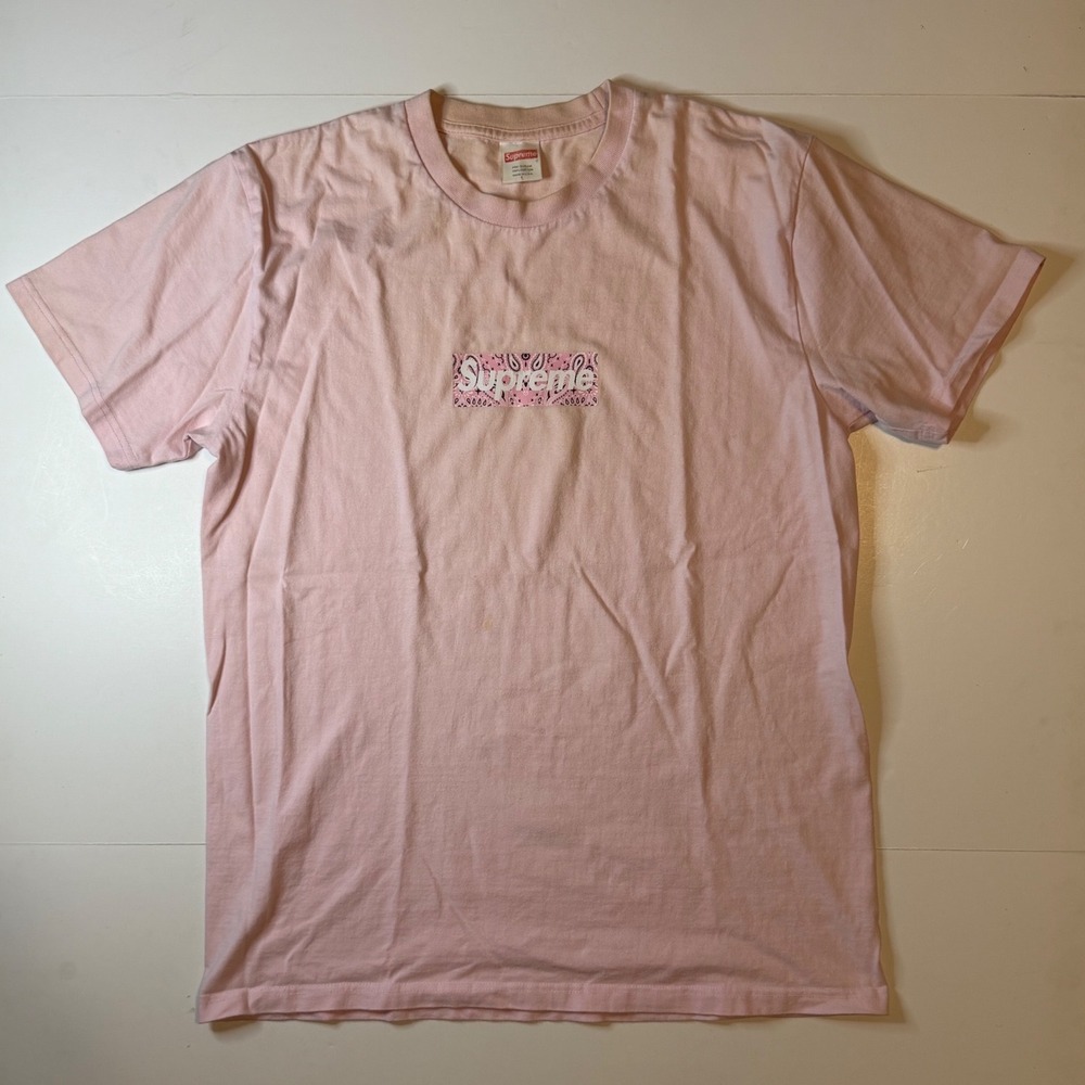 Supreme Bandana Box Logo Tee Pink Paisley Mens Large FW19 Streetwear T-Shirt